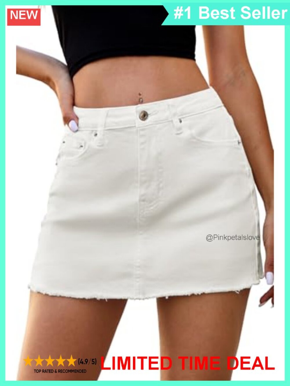 Denim Mini Skirt Low Waist Stretchy Raw Hem Jean Skirt Pockets